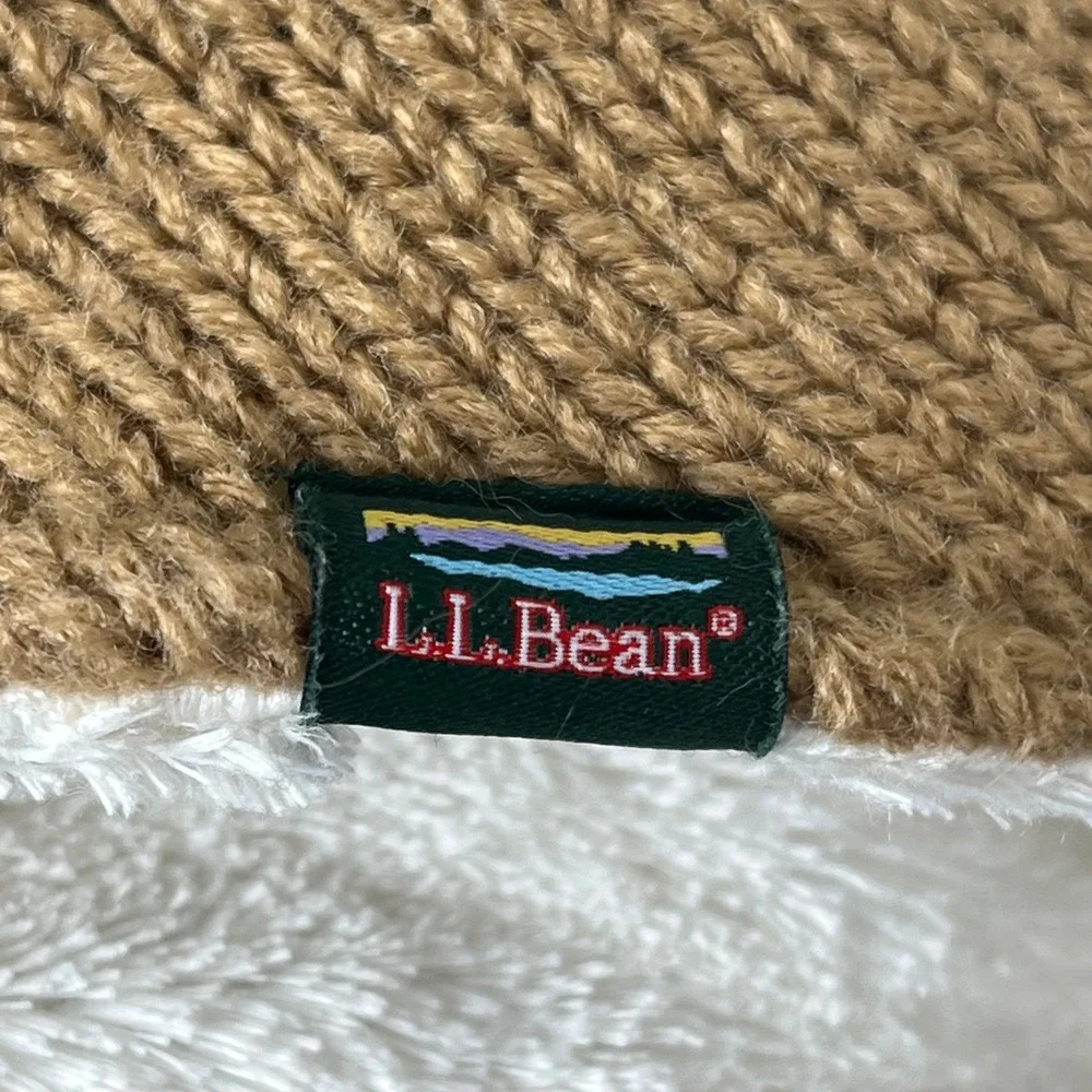 LL Bean Reindeer Critter Beanie Kids 12-24M Brown Knit Fleece Lined Trapper Hat